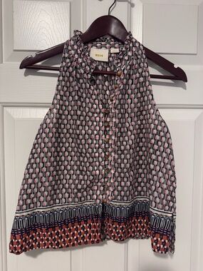 Maeve Pink and Black Geometric Sleeveless Button-Front Camisole